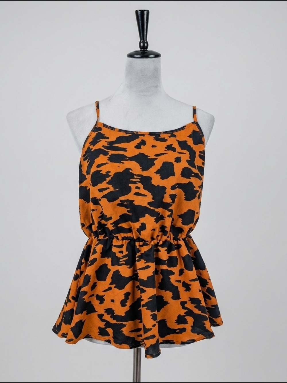 SHEIN Orange and Black‎ Animal Print Spaghetti Strap Peplum Cami